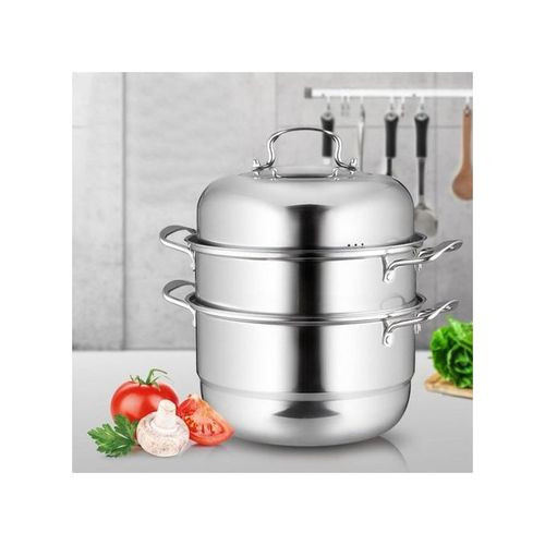 28Cm - 3 Layer Stainless Steel Food Saucepan And Steamer Soup Pot -Silver.
