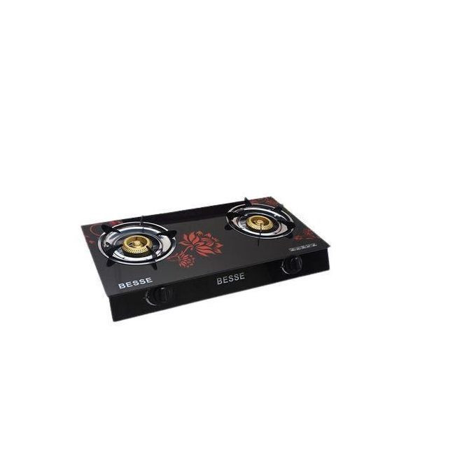 2 Burner Tempered Glass Gas Stove - Black