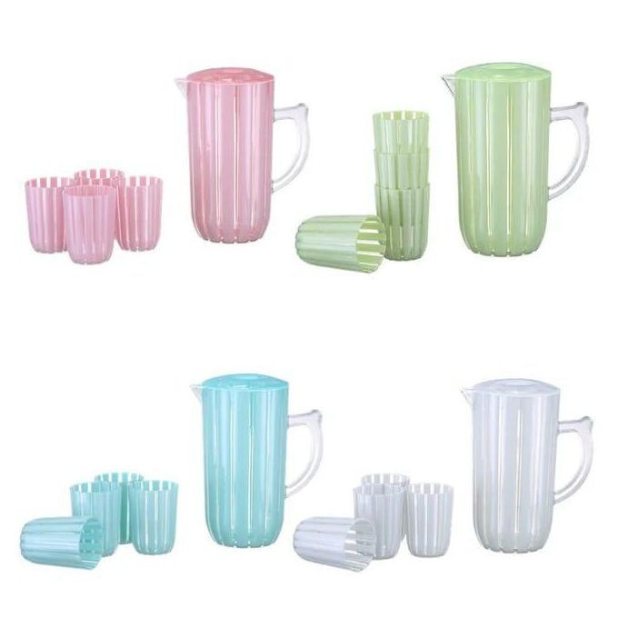 1 Set Of Plastic Water 1 Jug & 4 Pieces Combo Water Set For Dining Table, Serving Glass For Juice Melamine Tumblers -Multicolor