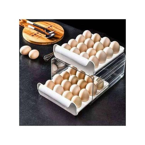 32 Eggs Tray Storage Box Double-deck Refrigerator Drawer, White
