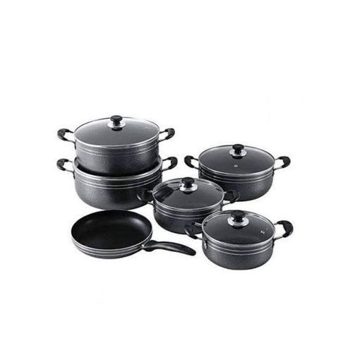 Tornado Non-Stick Aluminium Cookware Set Of 5 Pots And 1 Frying Pan-Black