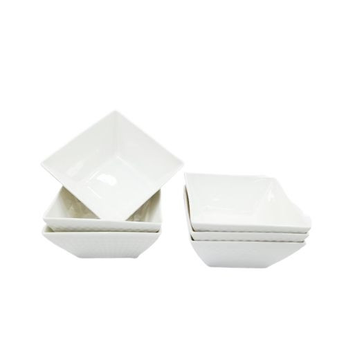 6 Pieces Ceramic Square Shaped Dinner Bowls -White