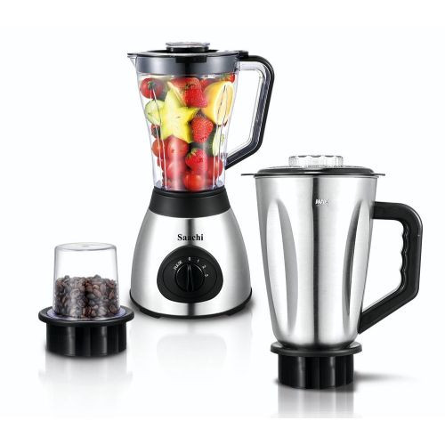 Saachi 3 In 1 Electric Blender With Plastic Jar Stainless Jar And Plastic Mill-Transparent