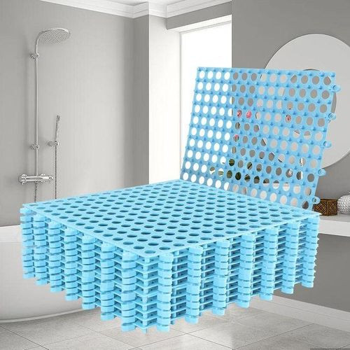 12 Pack 12" x 12" Drainage Interlocking Floor Mats, Non-Slip Shower Bathroom Pool Tiles for Flooring, Soft PVC Splicing Modular Cushion Mat, for Bathroom, Drain, Pool, Patio, Balcony, Kennel, Blue