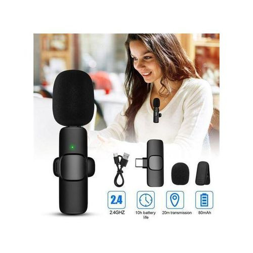 Wireless lavalier Clip on microphone suitable for TYPE-C Android phones - Black