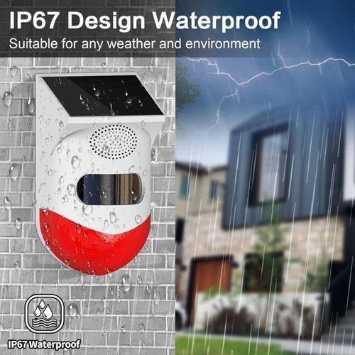 Solar Motion Sensor Alarm Outdoor 120dB Sound Security Alarm Siren Strobe Light with 2 Remote Controller for Home,Farm,Barn,Villa,Yard