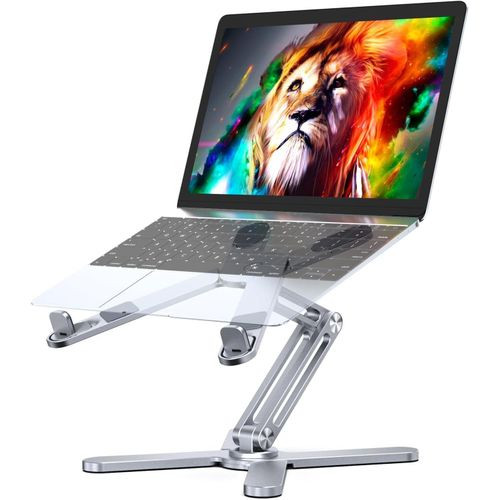 Adjustable Laptop Stand with 360 Rotating Base, Aluminum Laptop Riser for Desk Foldable, Ergonomic Notebook Stand Holder Compatible with iPad and MacBook/All Laptops up to 16 inches - Silver