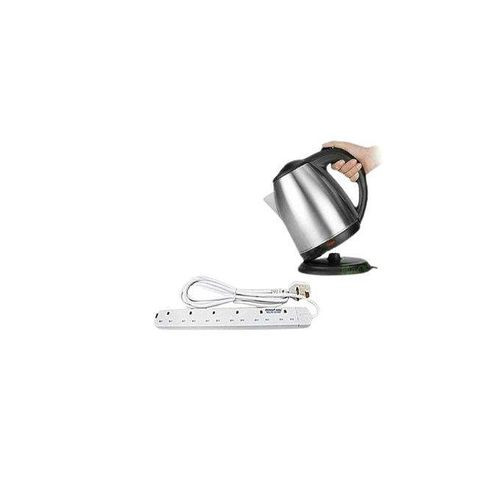 Scarlett Electric Kettle 2 Litres & 6 Way Power King Extension Cable - Silver, White