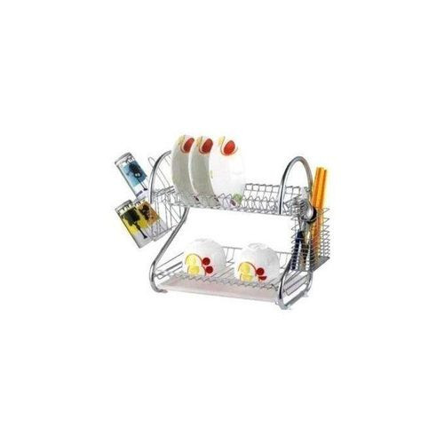 2 Tier Steel Plate Dish Drying Draining Rack Storage Organizer, Silver.