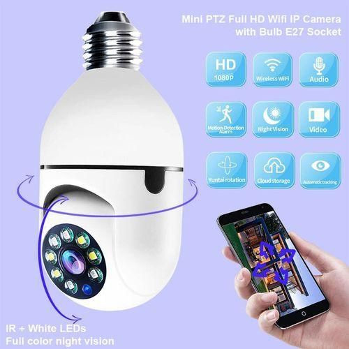Wireless IP Wifi Panoramic Security CCTV Bulb Camera 1080P PTZ Motion Auto Sensor