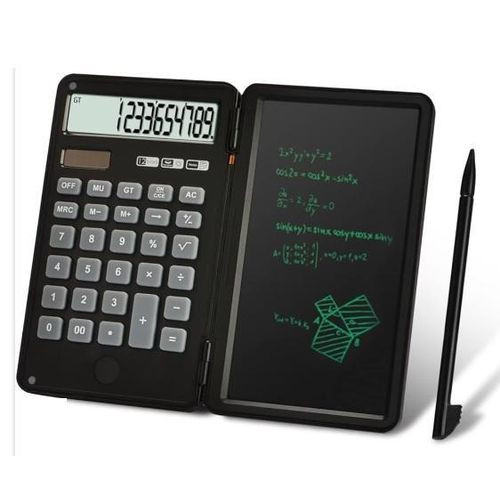 Digital Calculator With Writing Pad, Pen And Eraser, - Black,