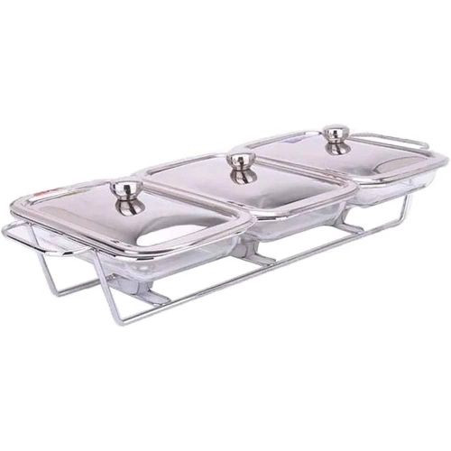 Chafing Dish Food Warmer, Stainless Rectangular Buffet Server, Food Warmer Stove with 3 Glass Tray, for Parties Buffets-Transparent