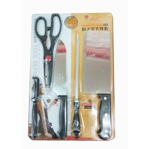 6Pc Knife Set With Chopping Board And Peeler-Black/Silver