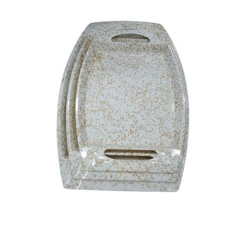 3 Pieces Set Of Melamine Trays With Handles Embellished With Gold Decoration-Cream