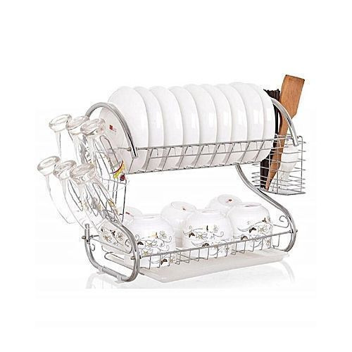 Stainless Steel 2 Tier Dish Rack - Silver