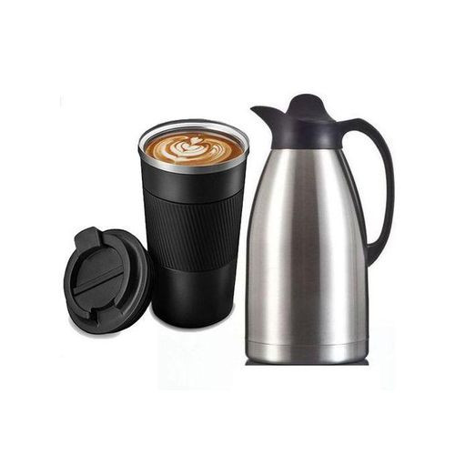 2 IN 1 Travel Mug Flask And Stainless Steel Vacuum Flask 3Litres -Silver,Black
