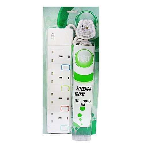 G & T Heavy Duty Surge & Over-Voltage Protection 4way High Quality 13A 4-Way Extension Cable - White
