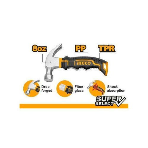 INGCO Mini Claw Hammer 8oz- Black, Orange