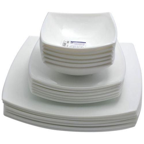 18 Pieces Set Of Ceramic Soup Bowls Dinner Plates And Side Plates-Snow White