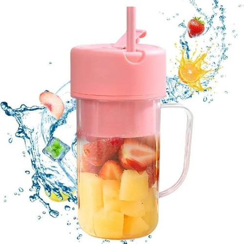 Wireless Rechargeabke Portable Juicer 500Ml With Sharp Blades For Making Smoothies Juices On The Go-Transparent