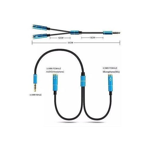 3.5mm 1 Male Jack Plug To 2 Female Sockets Y Splitter Cable-Blue..