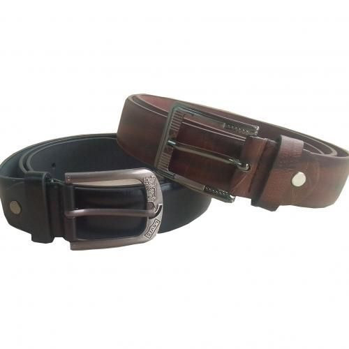 Other 2 Pack of Men's Faux Leather Belts With Varying Buckle designs - Black,Brown