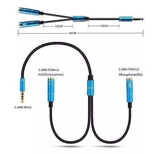 3.5mm 1 Male Jack Plug To 2 Female Sockets Y Splitter Cable-Blue.