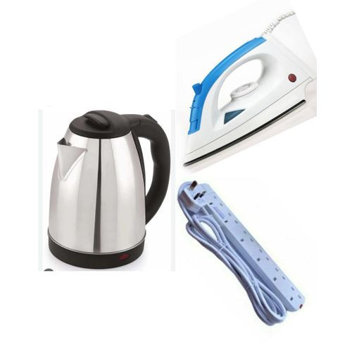 Original 2L Electric Kettle,Steam Flat Iron, & Power King 6 Way - Silver
