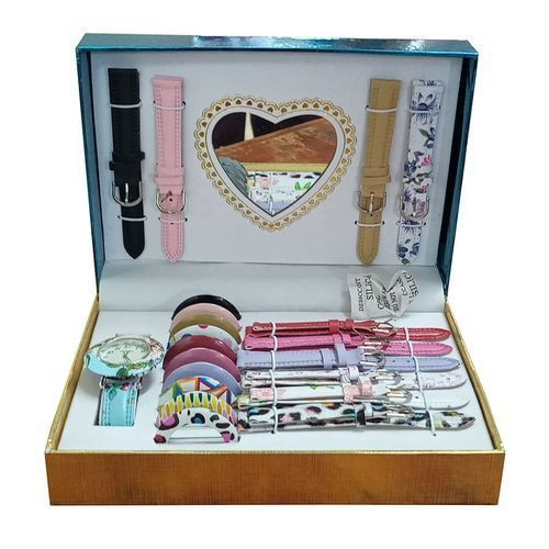 Analog Wrist Watch + Extra Straps Set - Multicolour