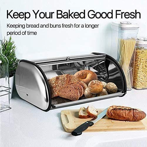 Set Of 2 Metallic Stainless Steel Bread Bins, Silver