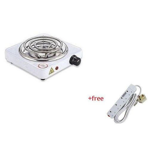 Single Coil Electric Hotplate 1000W Plus A Free 4 Way Extension- Black, White