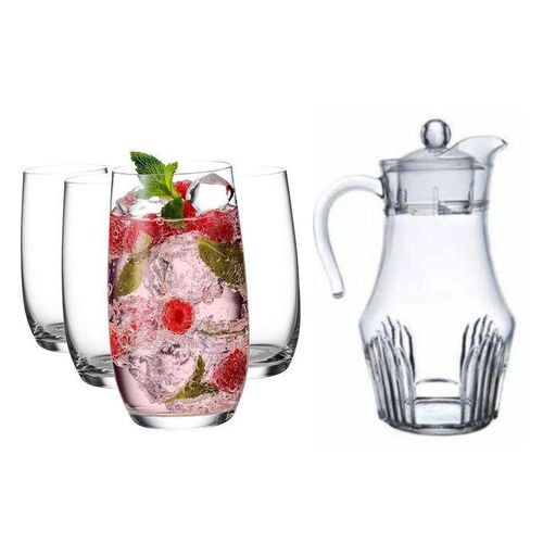 6 Drinking Glasses Plus 1 Fabulous Glass Jug-Transparent