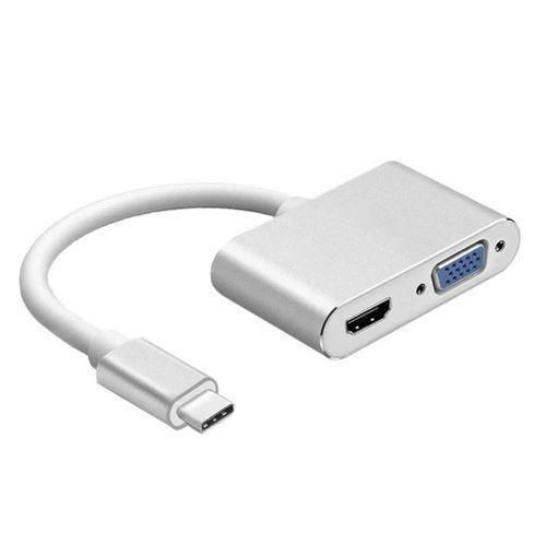 2in1 USB Type C Hub 4K HDMI & VGA Port Display Adapter Splitter Box- White