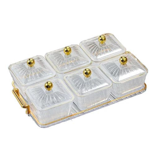 6 Pieces Acrylic Sugar Bowls Snack Spices Storage Set On An Acrylic Tray-Transparent