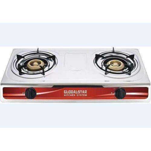 Global Star Two Burners Gas Stove Stainless Steel - Silver