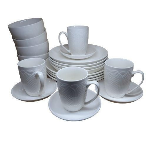 20 Pieces Ceramics 4 Cups 4 Bowls 4 Side Plates 4 Dinner Plates 4 Saucers-White