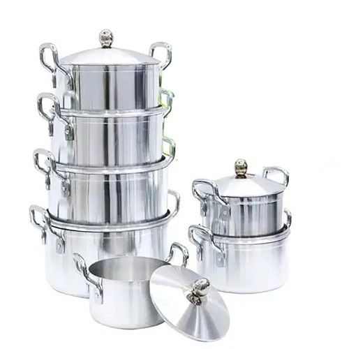 14 Pieces Heavy Cookware Saucepan Set Made Of Pure Aluminium-Silver
