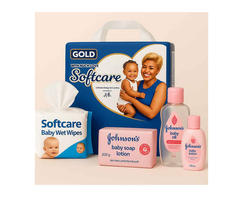 Baby Essentials pack of -( Basic Baby Soap, Johnson’s Baby Lotion (200 ml), Johnson’s Baby Oil, Softcare Baby Diapers and Baby Wet Wipes