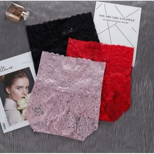 Seamless High Waist Ladies Lace Panties, 3 PCS- Multicolor