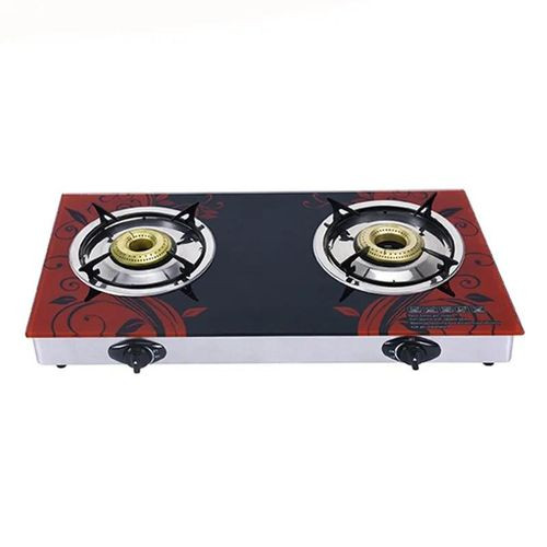 Globalstar Glass Double Burner Gas Stove With Auto Ignition- Black And Red,,