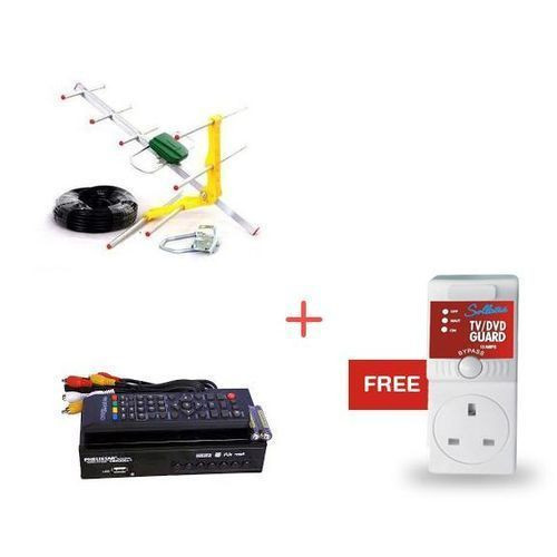 Phelistar Package Of FTA Decoder Plus Antenna And Free TV Guard-Silver/Black,,
