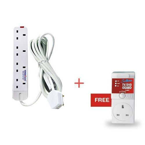 Sollatek Package of TV/DVD Guard + 4 Way Extension Cable- White'
