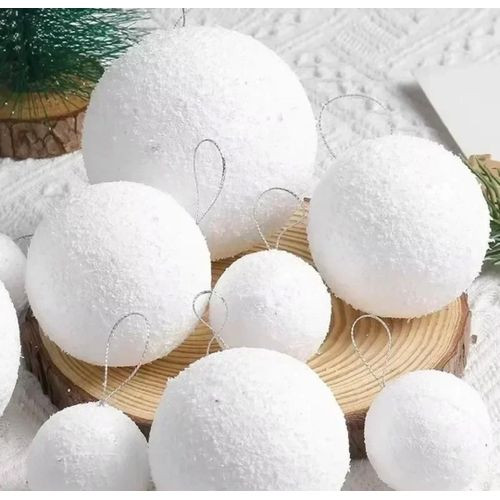 24pcs Christmas Tree Snow Balls Plain Glitter Decor - White