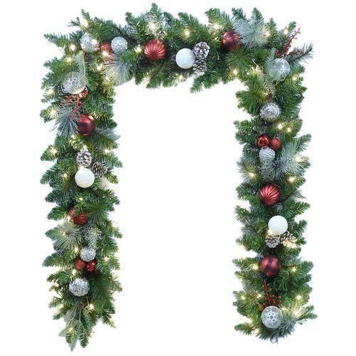 Christmas Tree Garland With Balls And Lights 9ft - Green