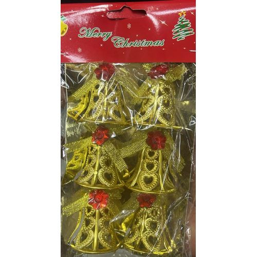 Christmas Sparkle Gold Bell Hanging Ornaments – 6 Pack