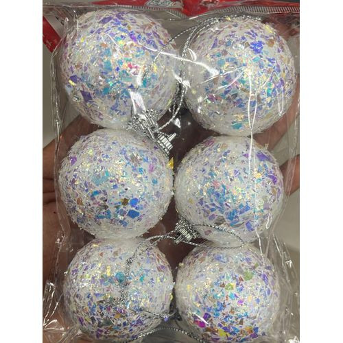 Christmas "Winter Ice" White Iridescent Glitter Shatterproof Ornaments