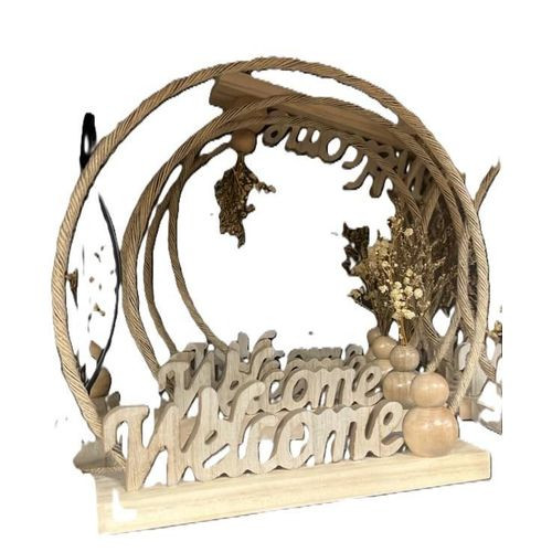 Decor "Boho Rattan" Rustic Rope Hoop Wall/Tabletop Welcome Sign with Dried Florals