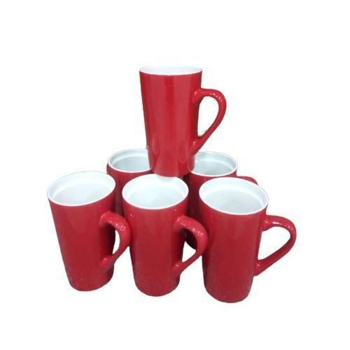 6 Pieces Set Of Long Ceramic Tea Coffee Cups - Red