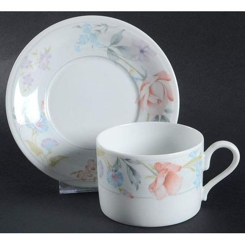 12 Pieces Set Of Elegant Ceramic Cups And Saucers Different Flower Design-White