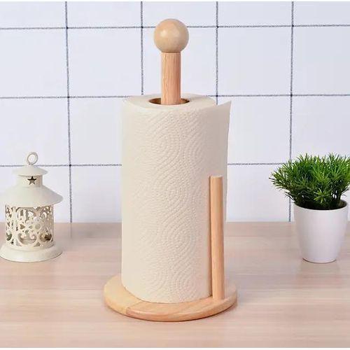 Classic Wooden Kitchen Paper Holder – Free-Standing Countertop Paper Towel Dispenser – Natural Brown Finish – Durable & Stylish Home Organizer
